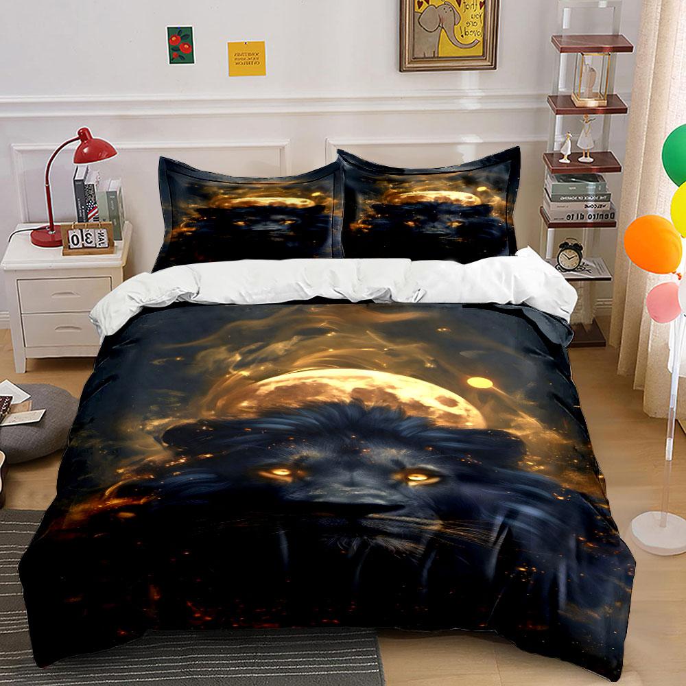 Lion face with moon. Bedding sets Duvet cover sets Duvet covers Pillowcases(1*Duvet Cover 2*Pillowcases without duvet insert)