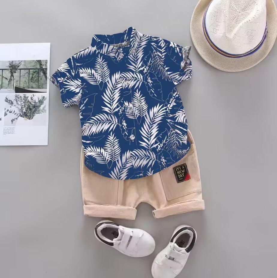 Summer Boys' Infant Casual Two-Piece Outfit - Trendy Short-Sleeve Shirt and Suit