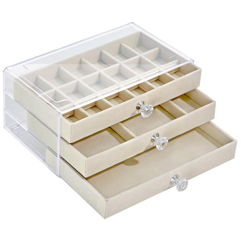 Three-layer Flannel Jewelry Storage Box, Earrings, Earrings, Storage Box, Jewelry Dust-proof Drawer Jewelry Box Storage