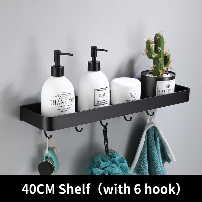 Полка для ванной комнаты Полка для душа Алюминиевая черная Угловая полка для ванной комнаты Настенная черная кухонная полка для хранения с наклейкой