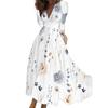 Women Elegant Floral Print Maxi Dress V-neck Waist Gown Long Sleeve High Dress A-Line Long Dress Streetwear