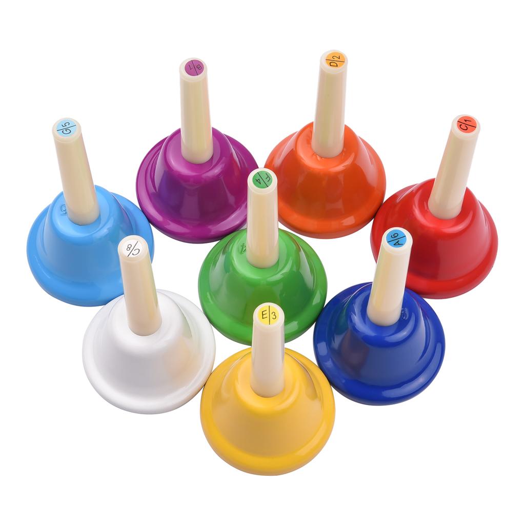 8pcs Colorful Handbell 8 Note Diatonic Metal Hand Bells Set Tinkle Bells Percussion Instrument