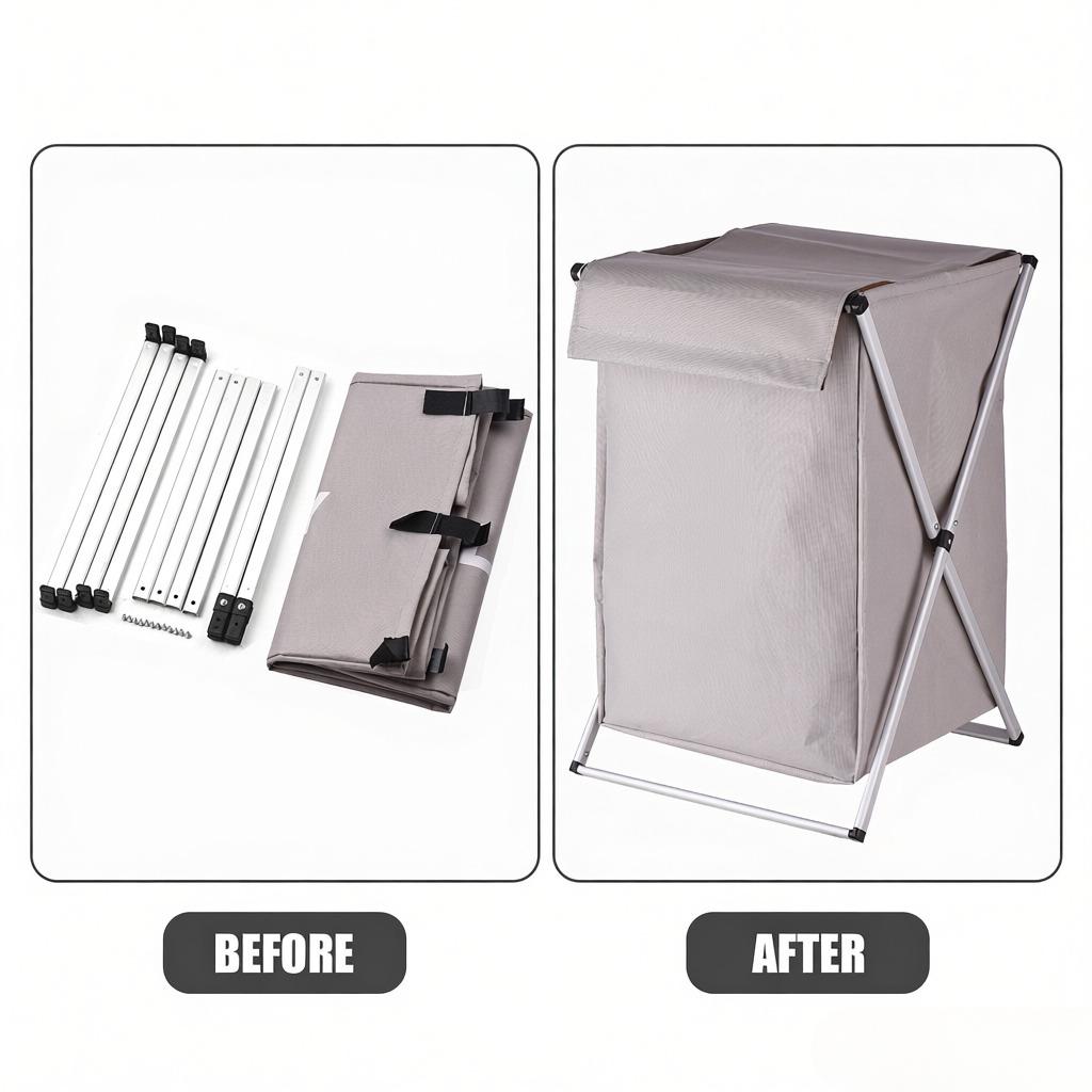 Laundry Basket Clothes Hamper Organizer Sorter Storage Foldable with Cover Handle Aluminum Frame for Bathroom Bedroom Home Beige