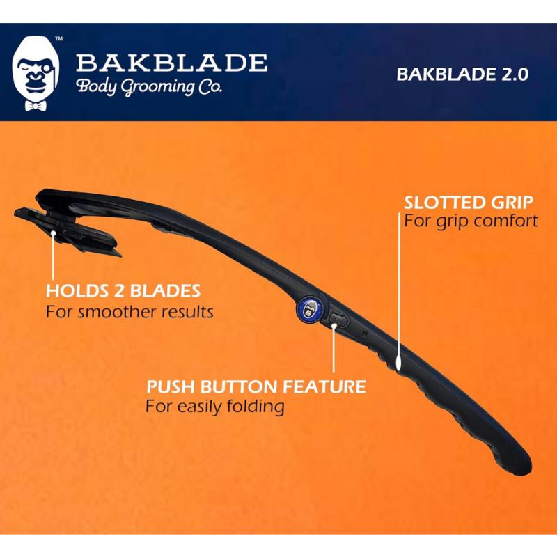 Бритвы для спины Bakblade 2.0 для мужчин | Бритва для волос своими руками, технология безопасных лезвий и эргономичная ручка, влажное и сухое бритье
