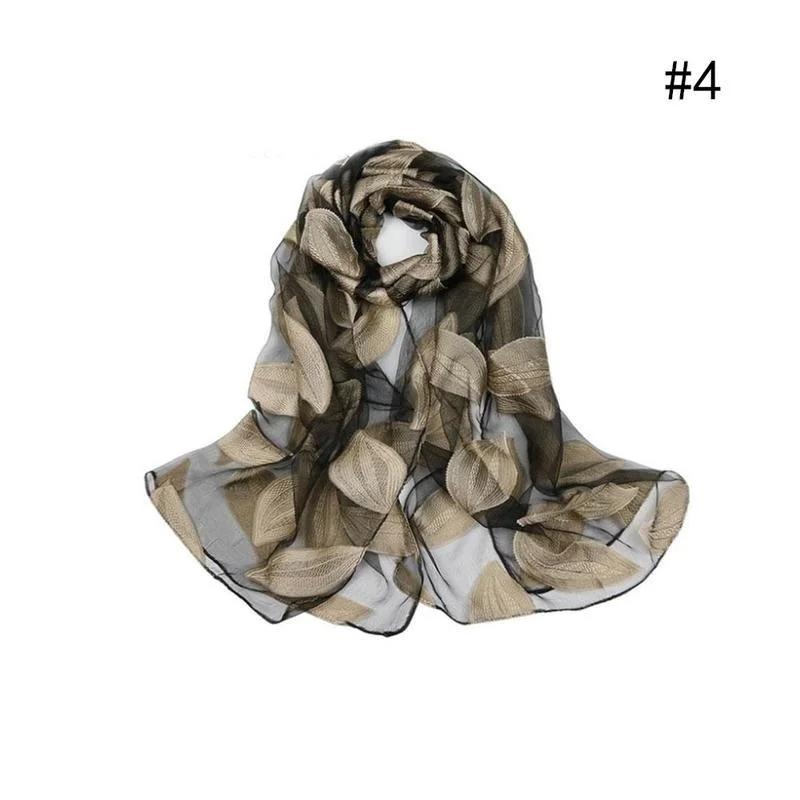 1 Pcs Embroidered Flower Simulation Silk Scarf Transparent Lace Leaf Scarf Sunscreen Shawl Beach Towel Muslim Headscarf