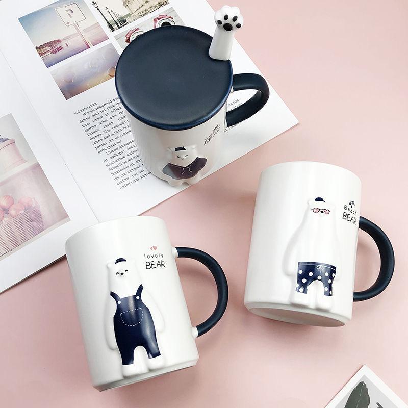 Креативная рельефная кружка, чашка с белым медведем, персонализированная керамическая чашка, кофейная чашка, чашка для молока, чашка для воды, набор для питья