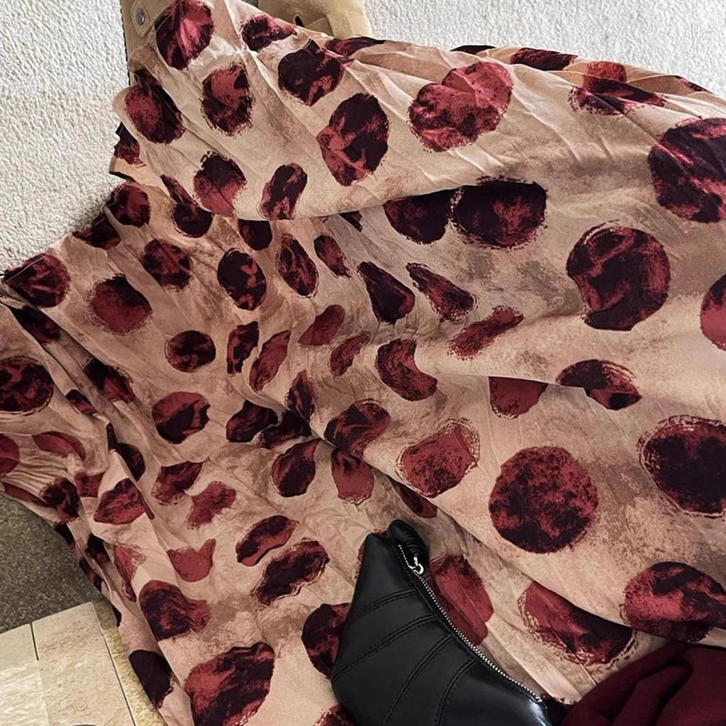 Женская расклешенная юбка в горошек Длинная юбка с высокой талией Большого размера Со сборками Драпированная А-силуэта юбка для девушек