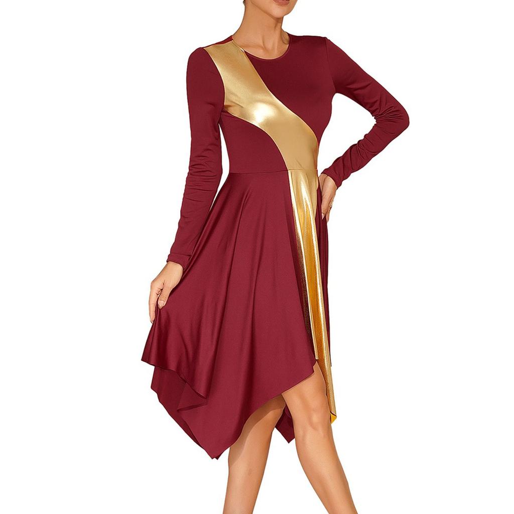 Женское платье для литургического танца с высоким низким поклонением цвета металлик, костюм для бальных танцев