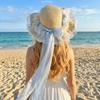 Floral Design Woman's Straw Hat Elegant Sun Protection Cap Lace Brim Sunshade Cap  Casual Wear
