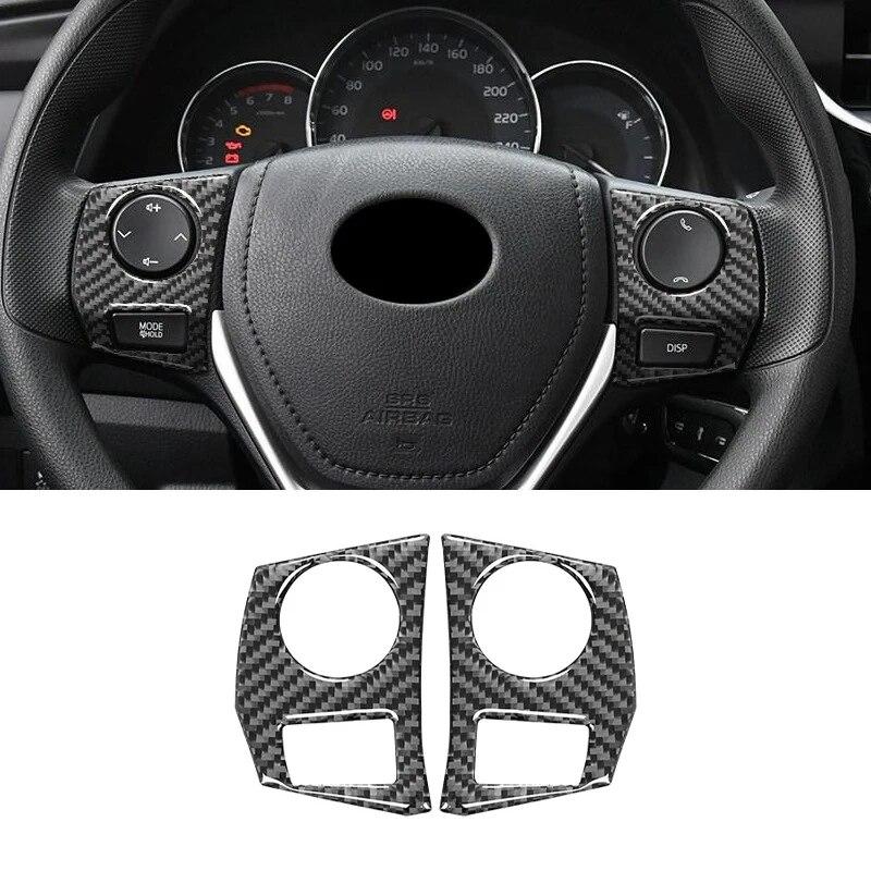 Carbon Fiber Car Steering Wheel Plate Stickers Button Frame Trim Decals For Toyota Corolla 2014- Auto Interior Accessories