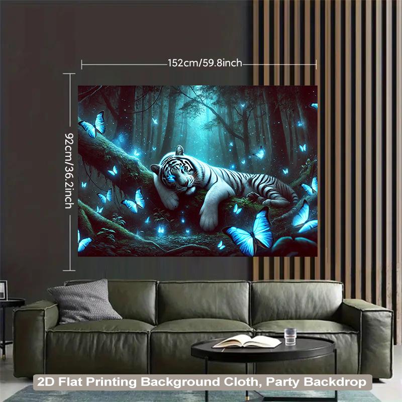 2D flat tiger-lying forest dreamy butterfly group background fabric suitable for living rooms and bedrooms polyester fiber