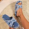 Women Denim Slippers New Summer Platform Sandals Beach Retro Slip On Casual Shoes Open Toe Flat Slippers Canvas Slides Women