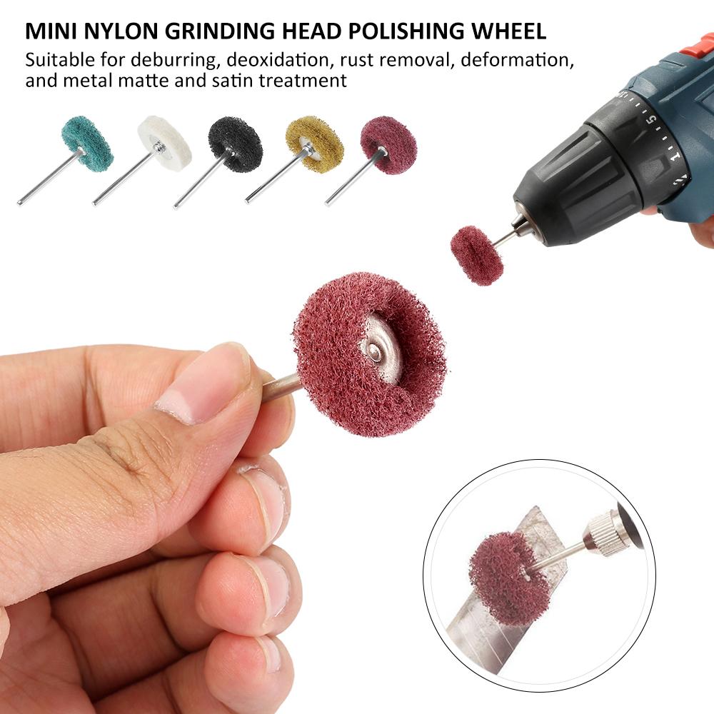 100pcs Mini Drill Bit Nylon Abrasive Brush Buffing Wheel Rotary Tools Dremel Rotary Hand Tool Accessories Set Rust Remover