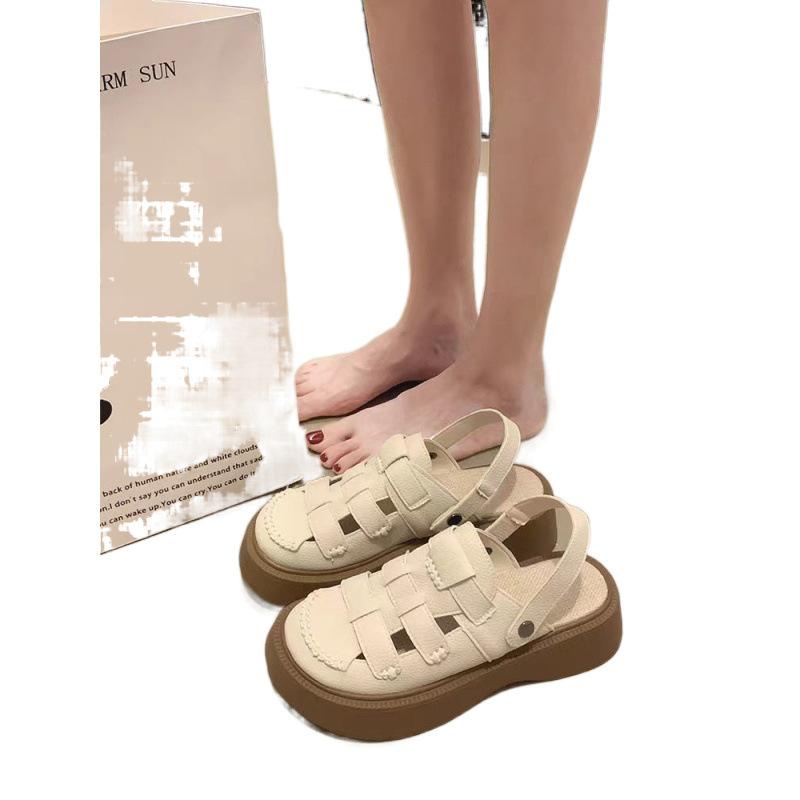 High-value Thick-soled Roman Sandals Women's Summer Baotou Half Slippers 2025 New Beach Cool Slippers Hole Shoes Tide
