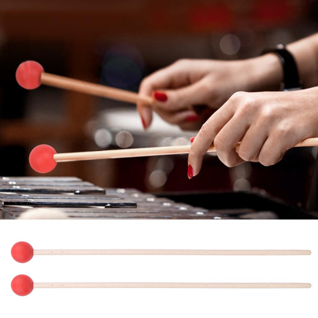 2Pcs Drum Mallet Hammer Musical Instrument Accessories for Xylophone   Timpani   Snare DrumsRed