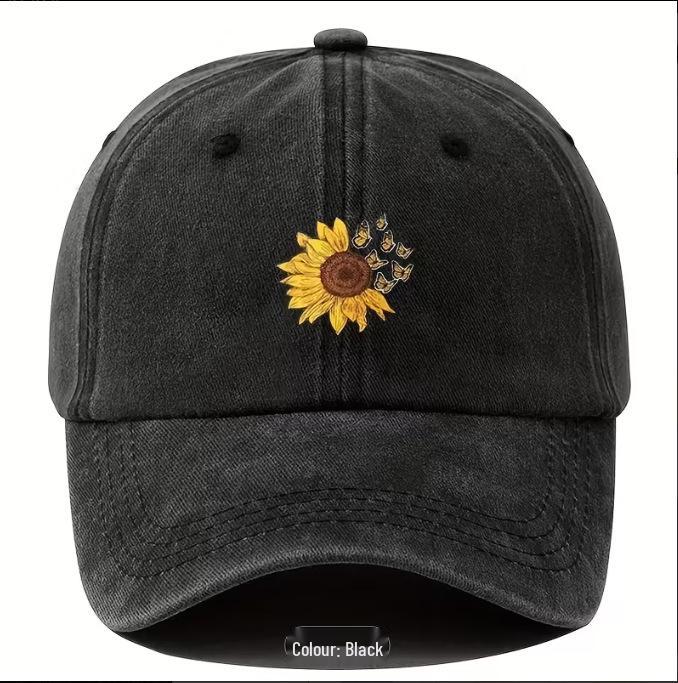 Стильная washed dad hat с принтом подсолнуха - Корейская бейсболка для мужчин и женщин, универсальная защита от солнца.