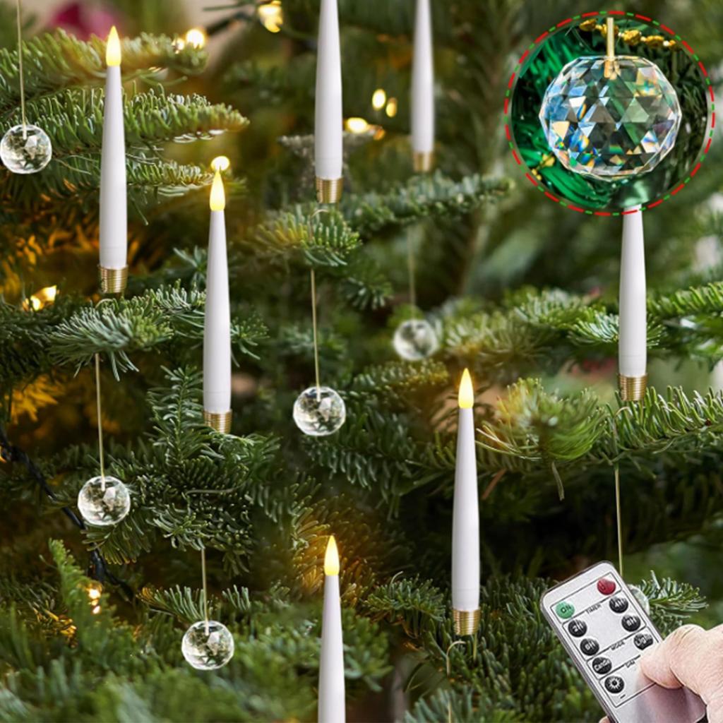 Flashing Short LED Taper Candles With12 Crystal Ball Hooks, Battery-operated Timer, Plastic Window, Flameless, Illuminated