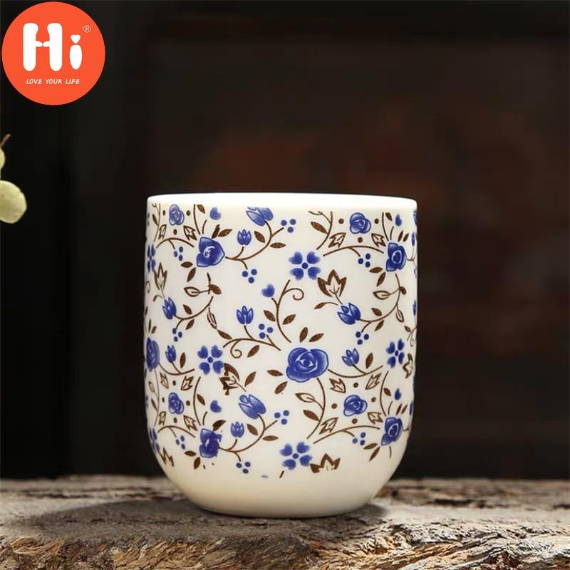 Привет, 170 мл, фарфоровая чашка для чая, керамическая чашка для кофе, чашка для воды ручной работы, офисная посуда для напитков, синий, белый цвет