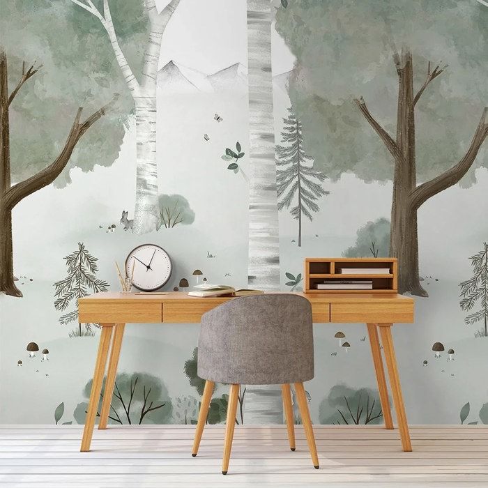 Lilipinso Papier peint, décoration murale chambre d'enfant, panorama, forêt de bouleaux