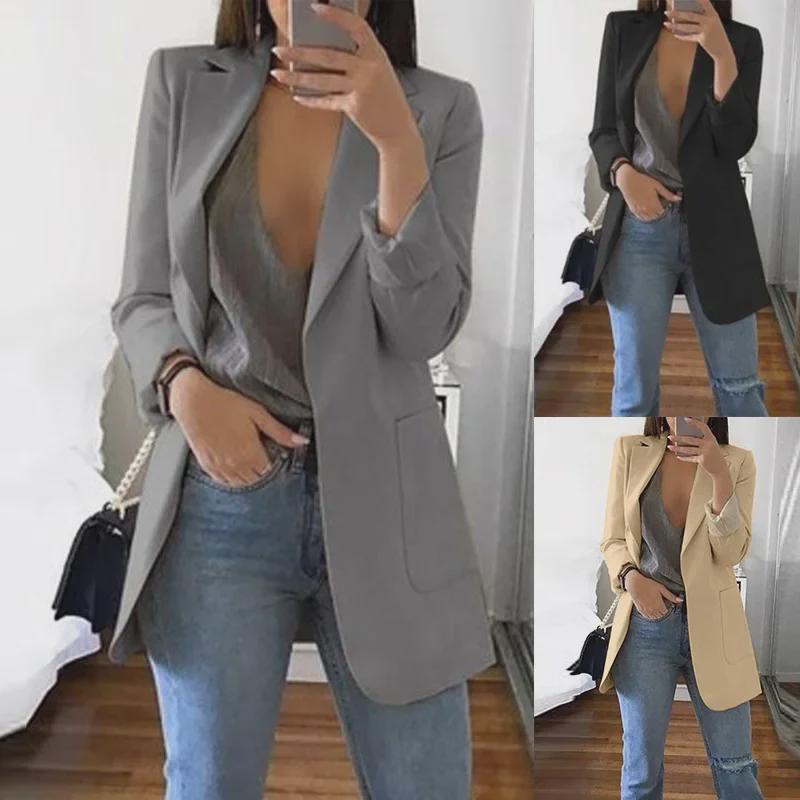 Women's Multi-color Lapel Blazer: European & American Style, Casual Cardigan with Patch Pockets