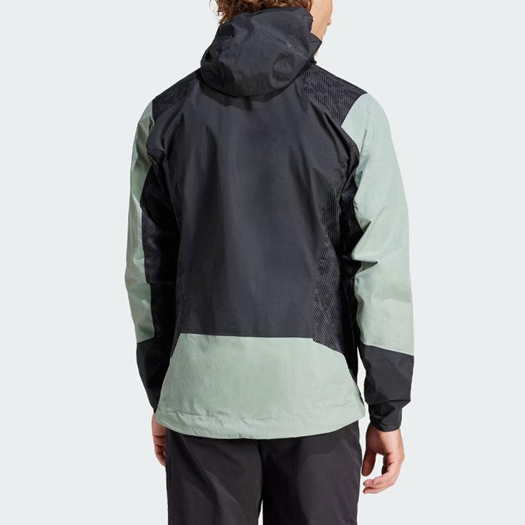 Adidas Color Block Outdoor Sports Hooded Rain Jacket Men Jacket Silver Gray Green IP1419