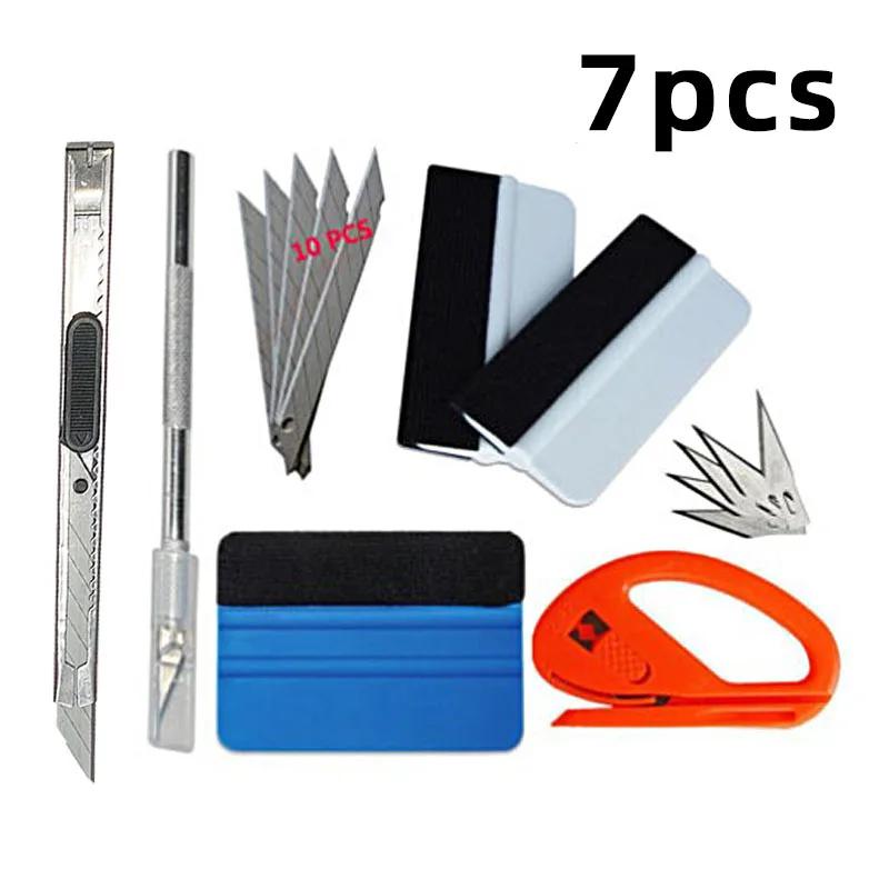 7 Pcs Car Vinyl Tint Film Wrapping Felt Squeegee Cutter Installing Tool Kit Kit Auto Sticker Felt Squeegee Scraper Snitty
