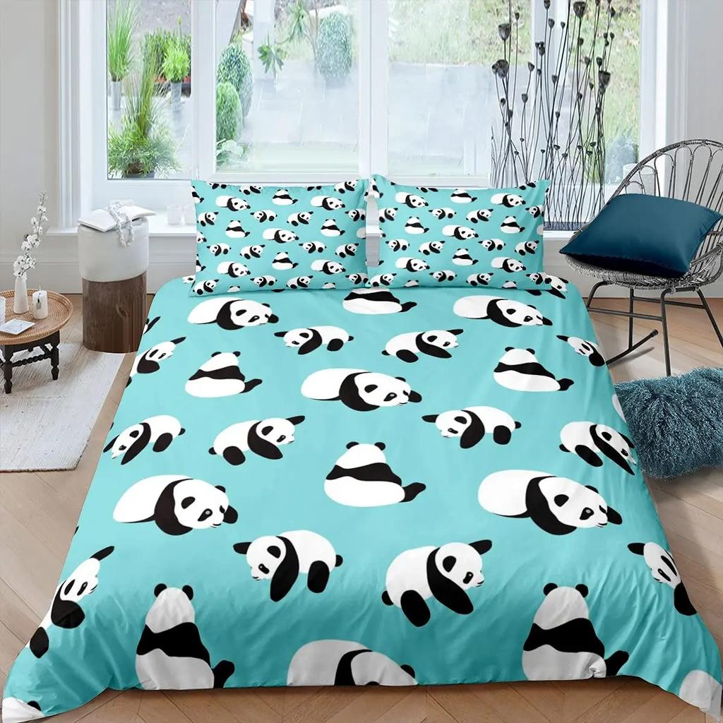 Panda King Dimension Коллекция постельного белья для полной кровати Детский постельный комплект на тему Любовь Мультяшное животное Пододеяльник Велосипед Воздушный шар Стрекоза Полиэстер Одеяло