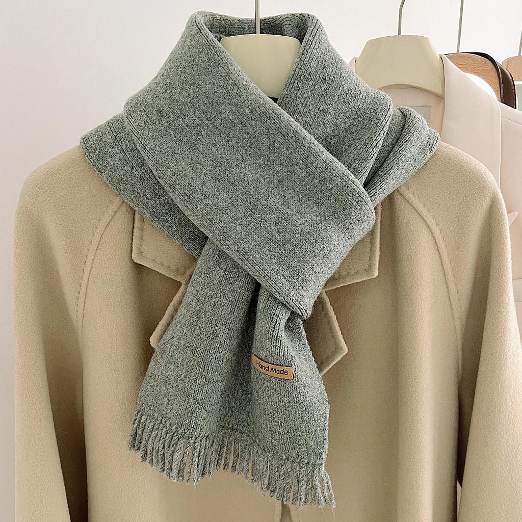 New Korean scarf autumn and winter solid color imitation cashmere warm thickened high-grade knitted scarf foreign-style high-grade