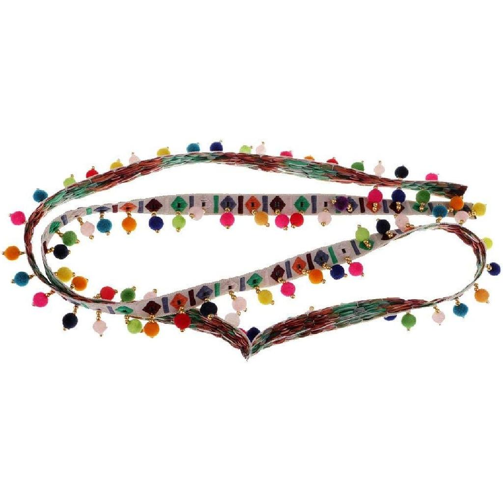 Ethnic Style Pompom Beads Fringe Trim Ribbon Sewing DIY Sewing Fabric Craft Handmade Decorative Jewelry 1 Yard- White