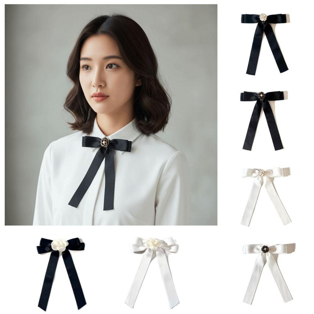 Pearl Black Ribbon Pin White Funerals Memorial Pin Fashion Mourning Badge Brooch Occupation