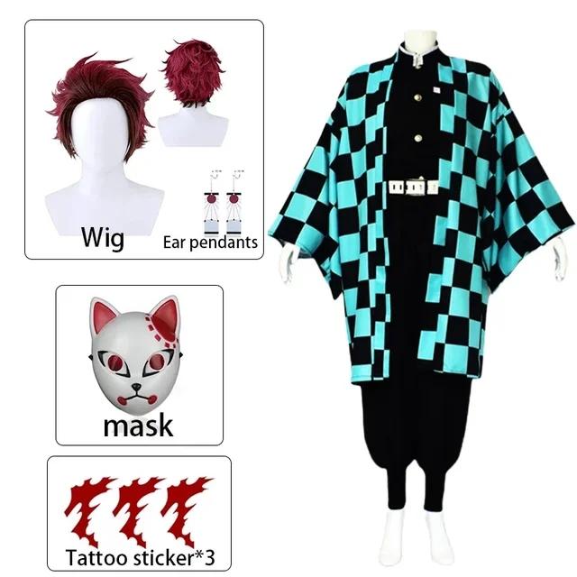 Tanjirou Kamado Cosplay Anime Kimetsu No Yaiba Cosplay Costume Uniform Haori Kimono Wig Suit Halloween Adult Child