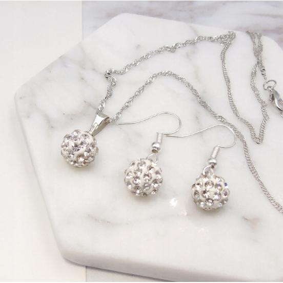 925 Sterling Silver Jewelry Set, Necklace with Pendant and Earrings, Zirconia, 30cm Chain Length, Elegant Gift for Women