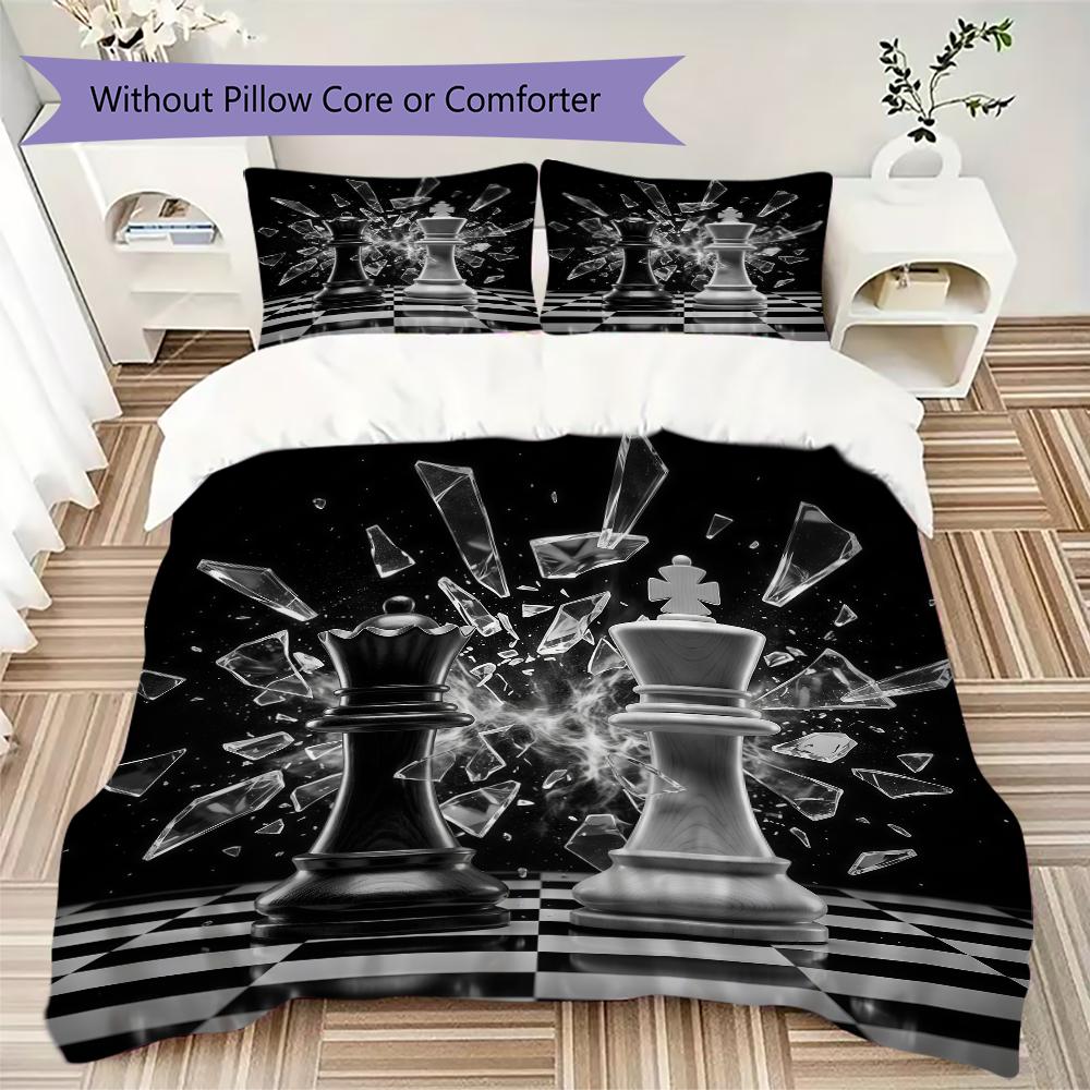 Chess piece Pattern Bedding uilt Set uilt Cover Pillowcase Home Decoration Birthday Gift (1 * duvet cover + 2 * pillowcase without core)