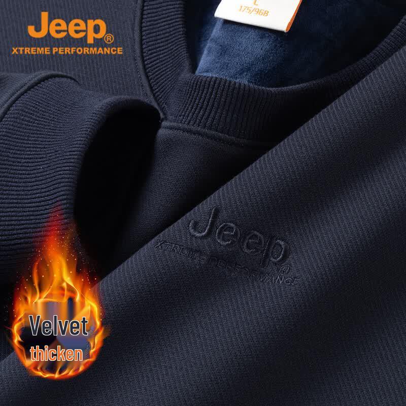 JEEP Men's Twill Texture Fleece Lined Round Neck Sweatshirt
