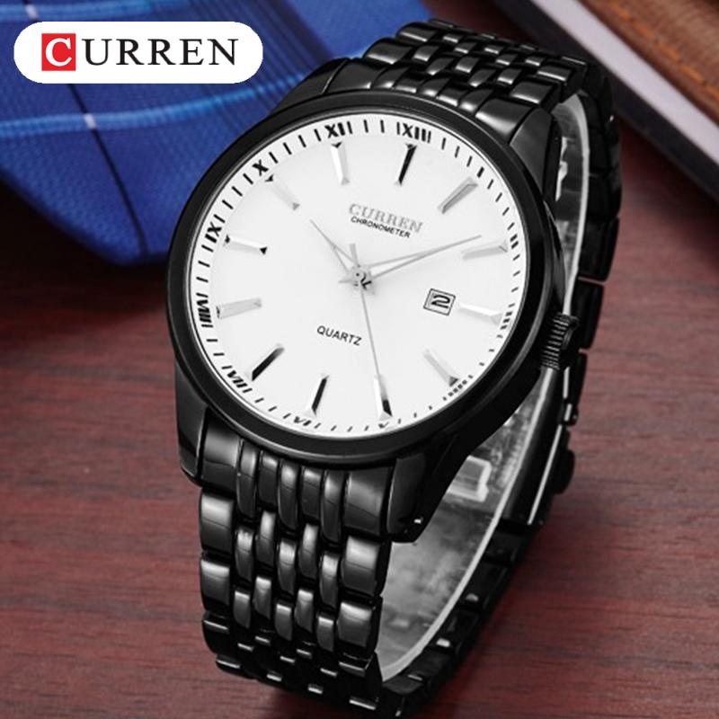CURREN Новые лучшие мужские часы, кварцевые часы со стальным ремешком, деловые часы, часы с календарем