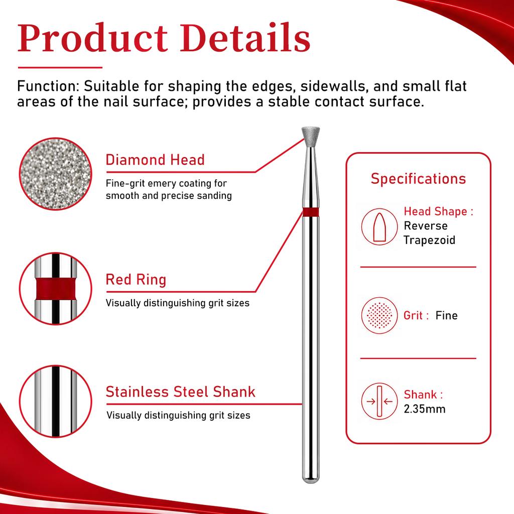 10PCS Diamond Nail Drill Bit Set Reverse Trapezoid 2.4/2.6/3/3.5/4/4.5mm Nail Milling Cutters Nail File Bit Sets for Nail Prep Nail Groove Cleaning