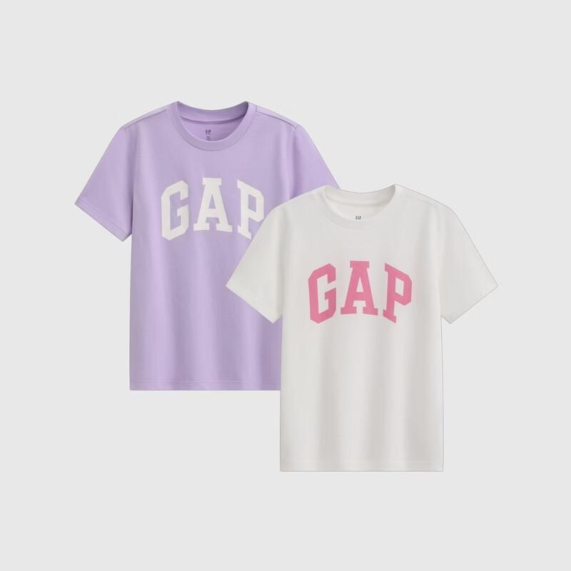 Gap Хлопковая футболка с принтом логотипа для девочек, короткий рукав, 2 шт.