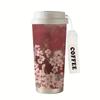 17.92oz cherry blossom insulated cup, leak-proof with straw, portable for hot and cold drinks.