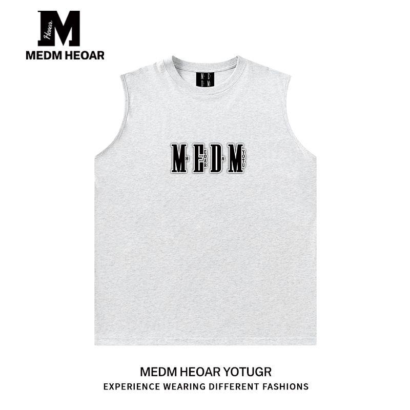 Medm Heoar Sleeveless T-Shirt, Chinese Trendy Brand, Simple and Loose Fit, Pure Cotton Sports Fitness Vest for Men, Suitable for Outerwear