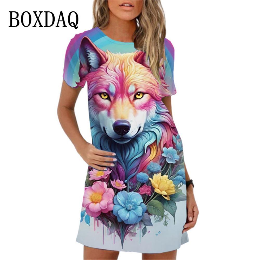 Милое женское повседневное мини-платье с рисунком животных из мультфильмов, с короткими рукавами, с собакой и кошкой, летнее новое женское платье-жилет