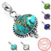 925 Sterling Silver Pendant Women Gemstone Handmade Jewelry New Year Gift Blue Green Purple Copper Turquoise Pearl Lapis Mother Of Pearl Solitaire