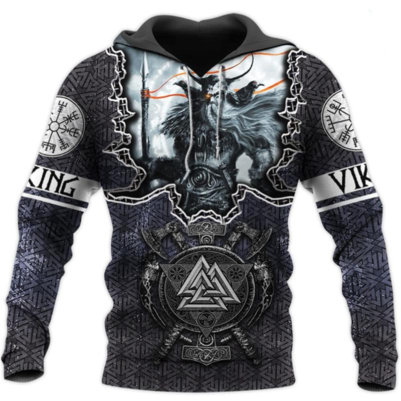 Мужская толстовка с капюшоном Viking, винтажная повседневная толстовка с длинными рукавами и принтом Viking Warrior Odin, пуловер с капюшоном