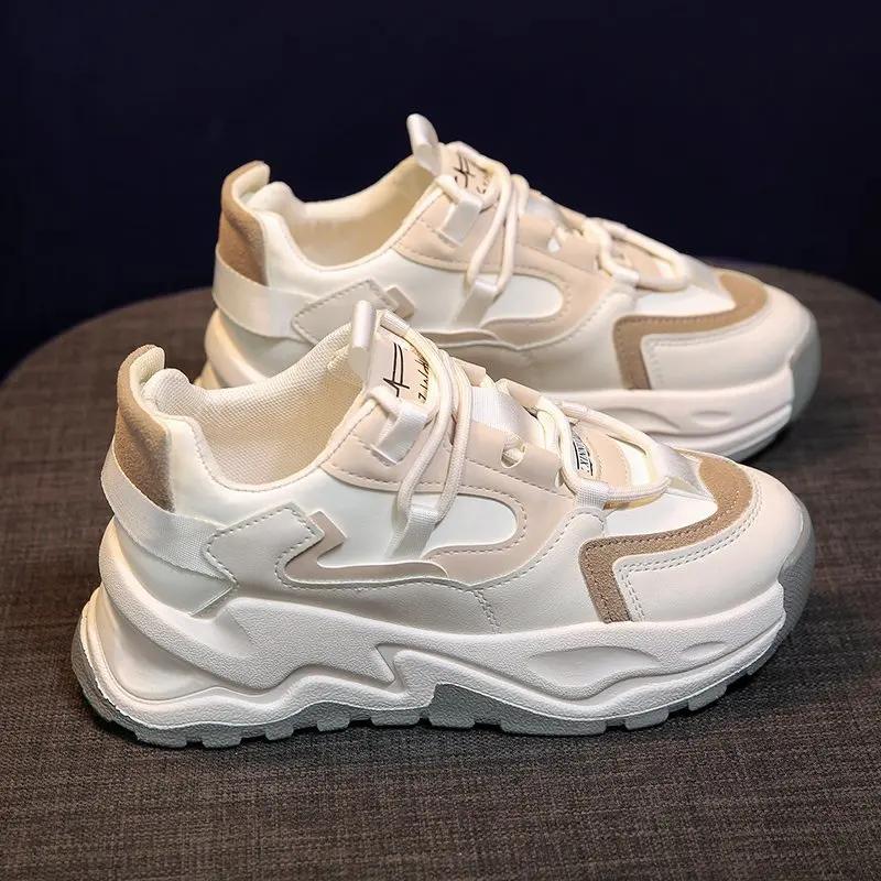 Newly Arrived Thick Sole Comfortable Round Toe Sneakers Casual Gray Brown Running Shoes Spring and Autumn Women's Shoes