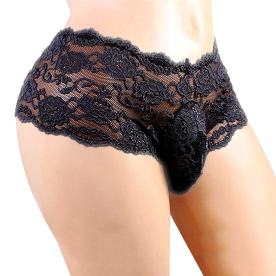 Sexy Men Flower Lace Bulge Pouch Underpants Hollow Out Briefs Erotic Underwear