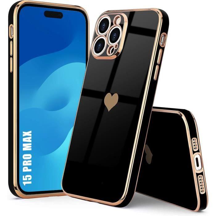 Coque - Luxe - pour iPhone 15 Pro Max - Antichoc - Motif Cœur - Noir