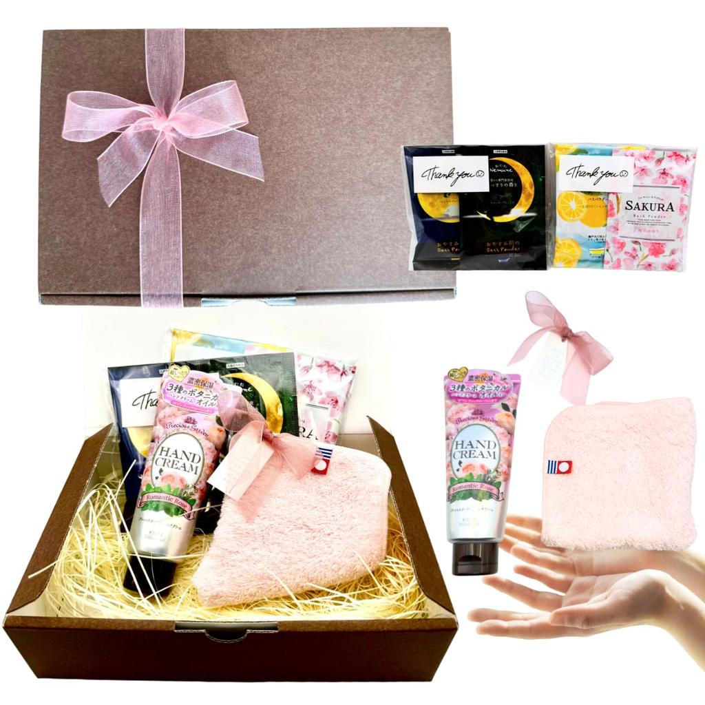 Precious Garden Hand Imabari Towel and Nemune Bath Salts Made In A Thoughtful and Cute Gift for and [Kose Cream, Handkerchief, Set] Japan. Transfers,