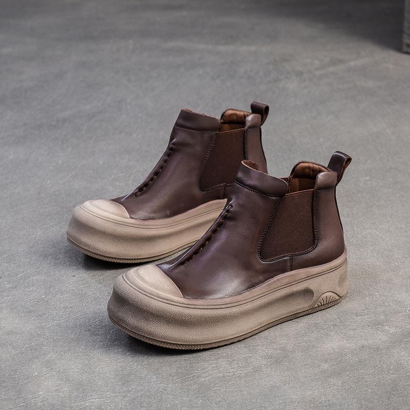 GKTINOO 2025 Осень Новые Туфли на плоской платформе из натуральной кожи Универсальные с круглым носком Удобные ботильоны женские на толстой подошве