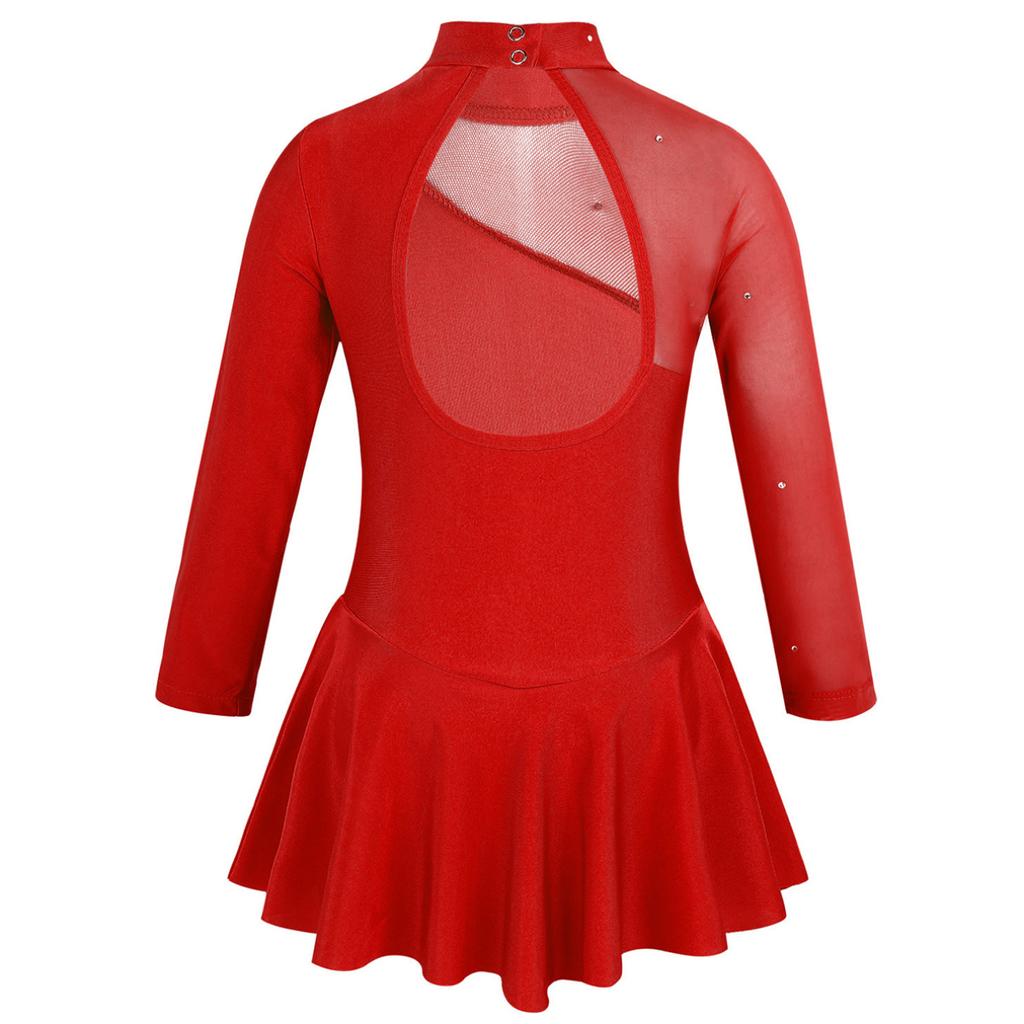 Children Figure Skating Dress Long Sleeves Mock Neck Ice Skating Gymnastics Competition Costume