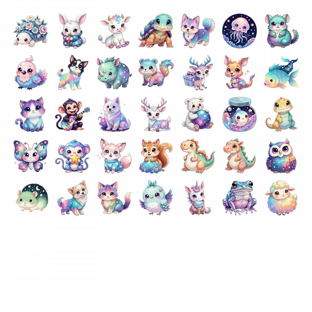 35pcs-70pcs Cartoon Cute Creatures Stickers Whimsical Animals Stickers Stationery Stickers For Suitcase Fridge Phone DIY