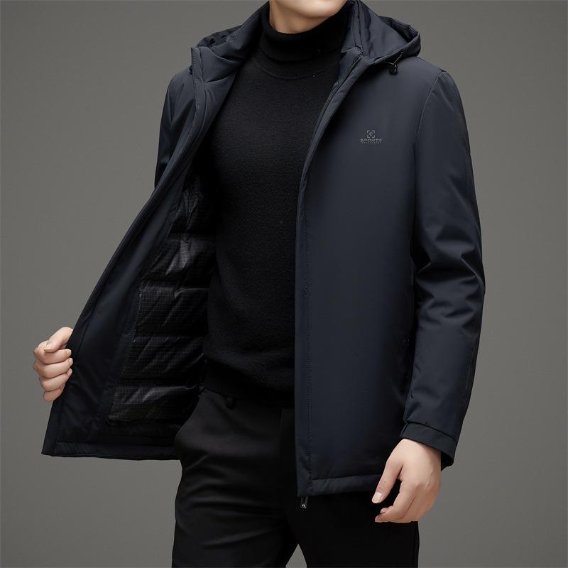 Белая утиная пуховая куртка мужская средней длины, утолщенная и теплая, съемная, для пап среднего возраста, зимняя куртка